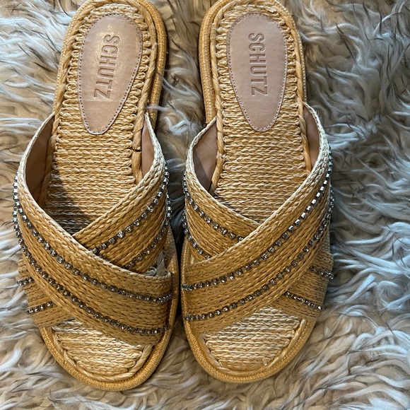 SCHUTZ Shoes - Schultz Studded Raffia Sandals. Size 7.